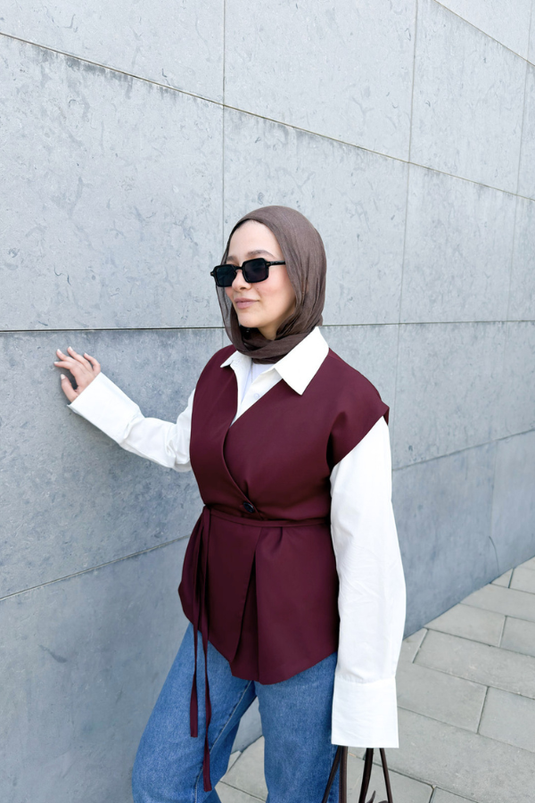 Wrap Oversized Burgundy Vest