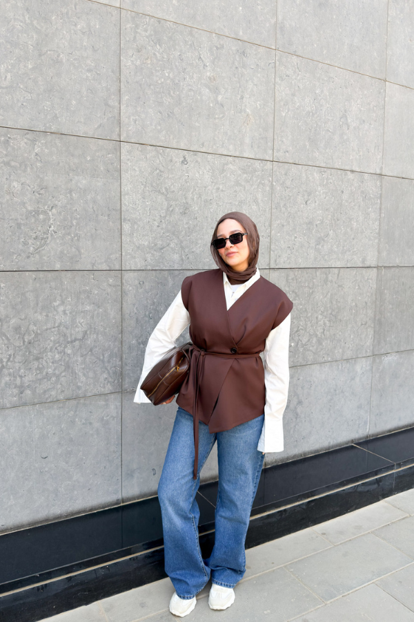 Wrap Oversized Brown Vest