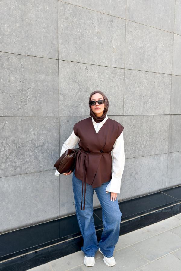 Wrap Oversized Brown Vest