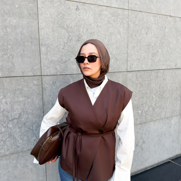 Wrap Oversized Brown Vest