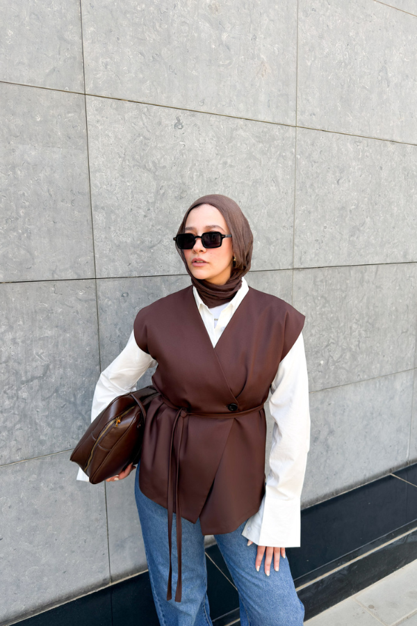 Wrap Oversized Brown Vest