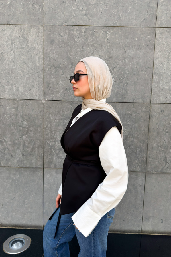 Wrap Oversized Black Vest