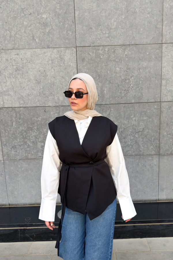 Wrap Oversized Black Vest
