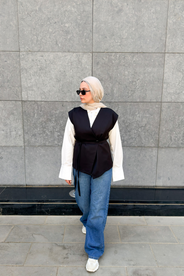 Wrap Oversized Black Vest