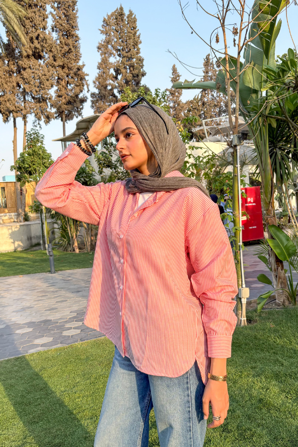 Oversized Striped Shirt In Red