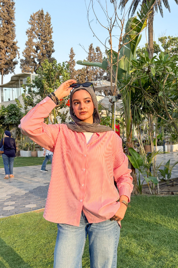 Oversized Striped Shirt In Red