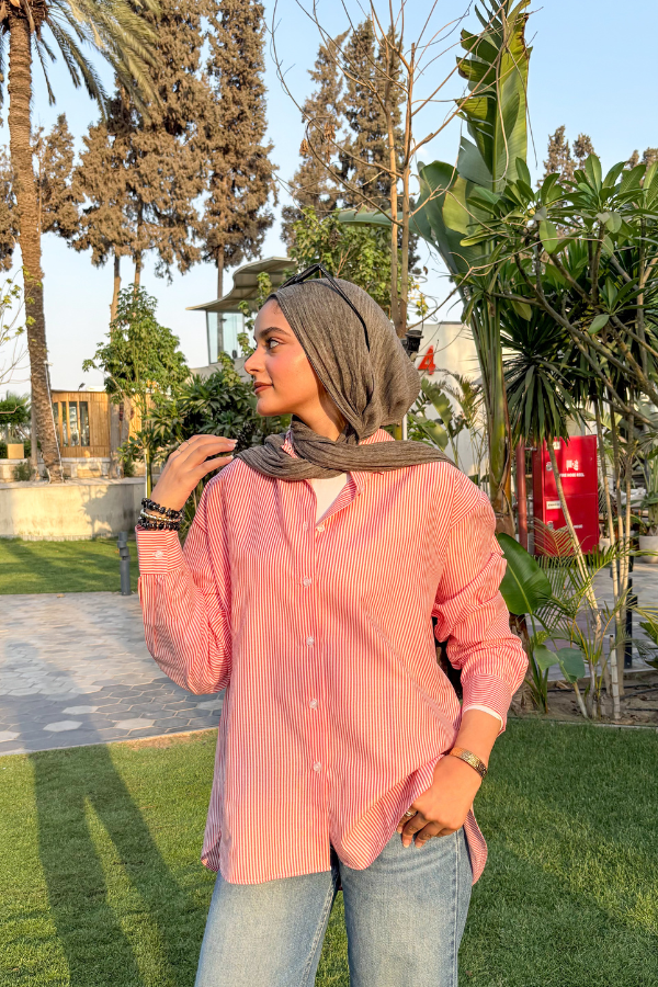Oversized Striped Shirt In Red
