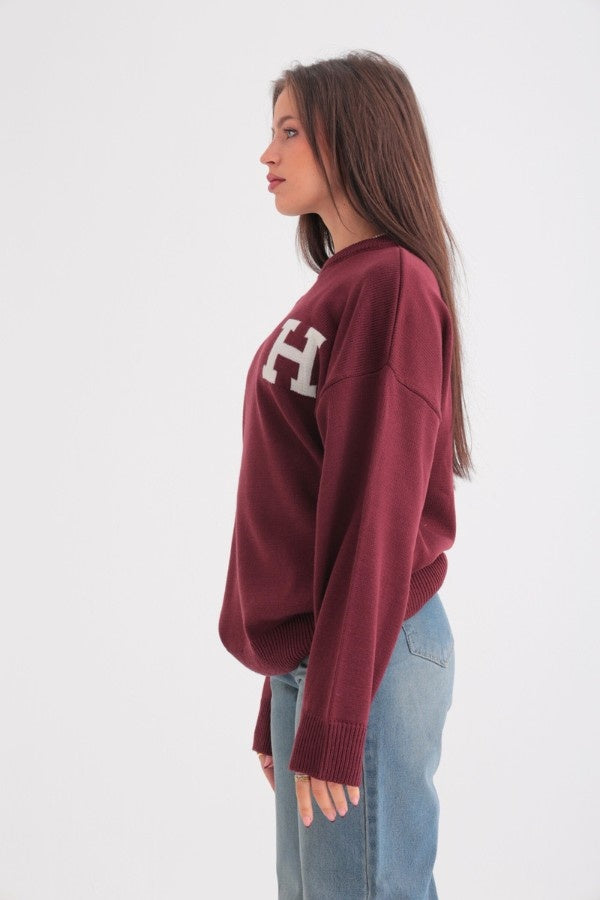 Oversized knitted Burgundy Sweater