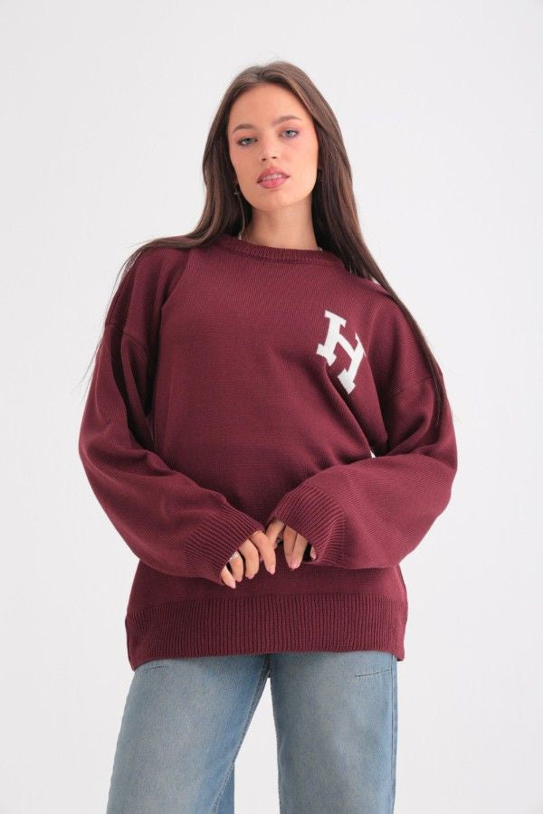 Oversized knitted Burgundy Sweater