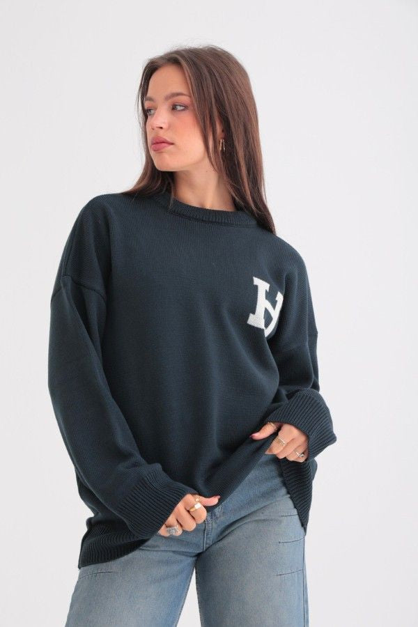 Oversized knitted Navy Blue Sweater