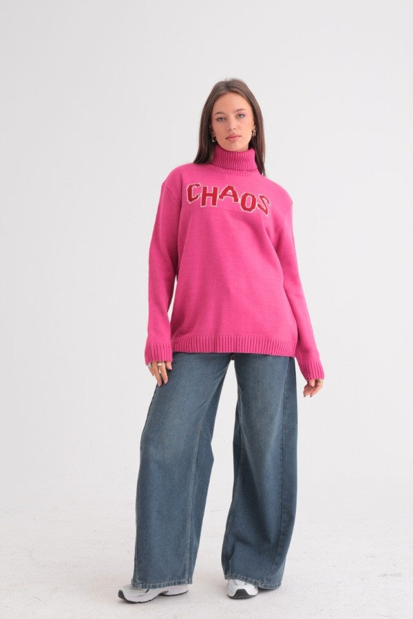 Chaos Turtleneck Sweater In Pink