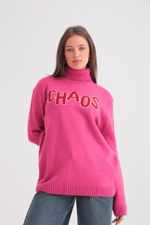 Chaos Turtleneck Sweater In Pink
