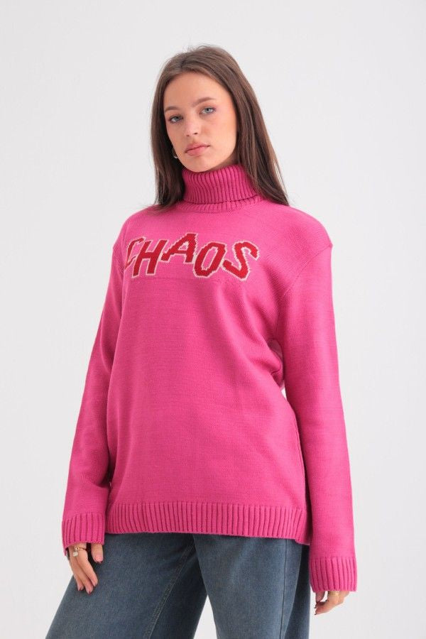 Chaos Turtleneck Sweater In Pink
