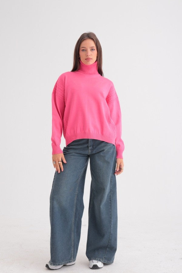 Turtleneck Sweater In Fuchsia