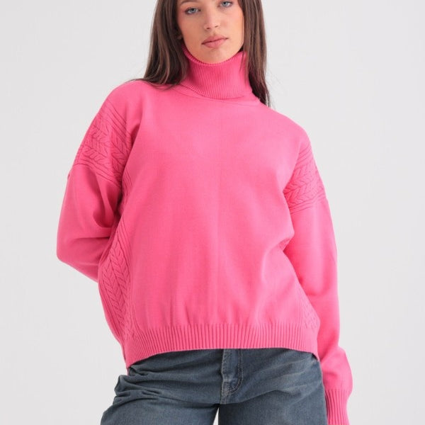 Turtleneck Sweater In Fuchsia