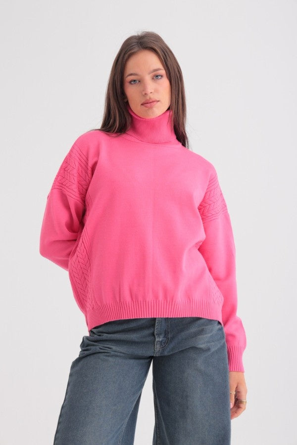 Turtleneck Sweater In Fuchsia