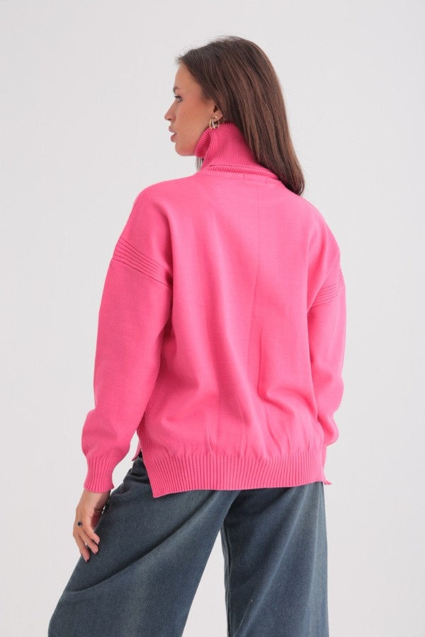 Turtleneck Sweater In Fuchsia