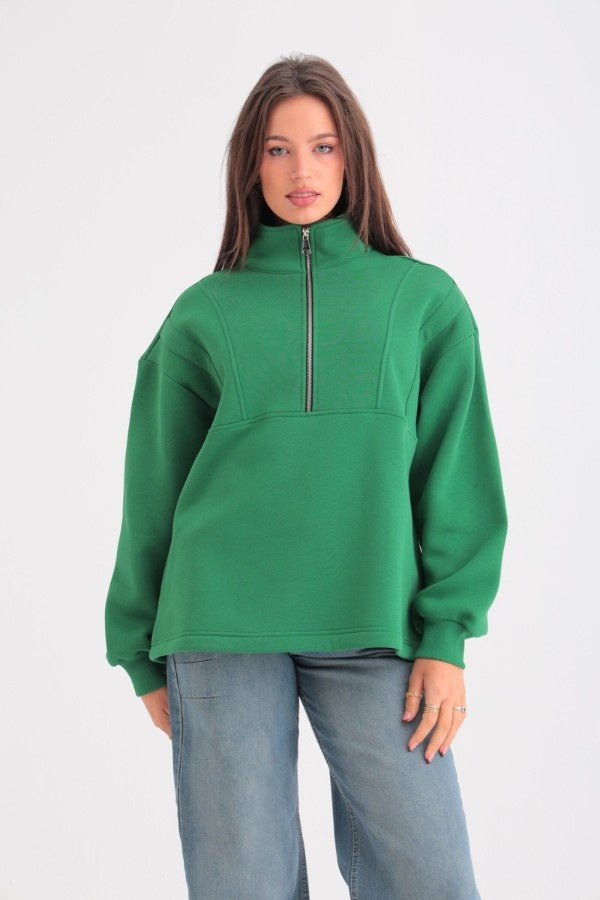 Plush Zip Up Green Sweatshirt