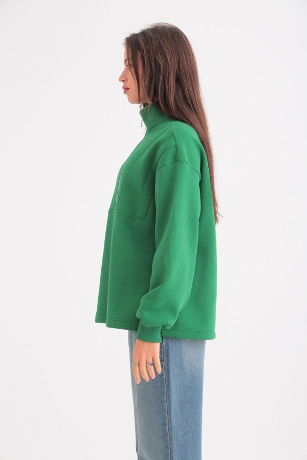 Plush Zip Up Green Sweatshirt