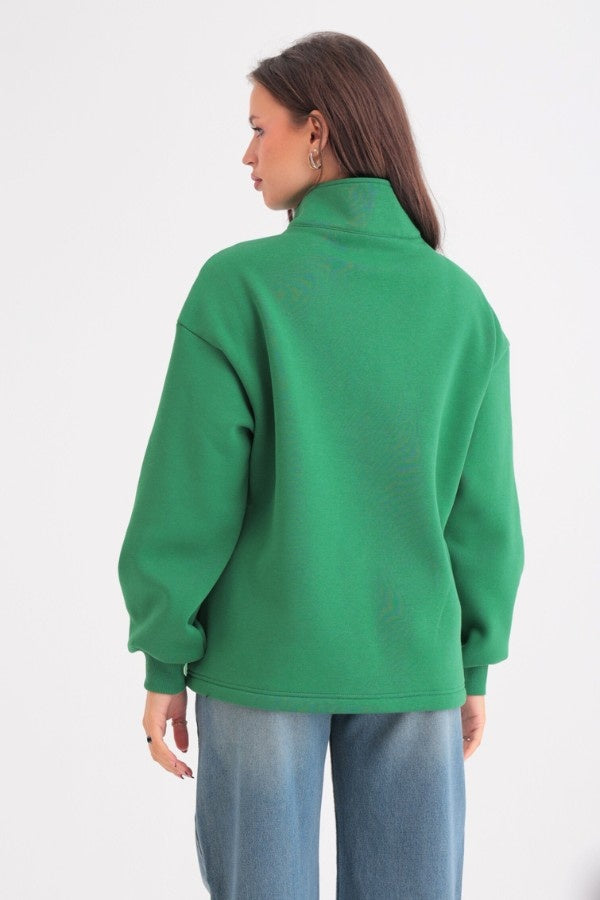 Plush Zip Up Green Sweatshirt