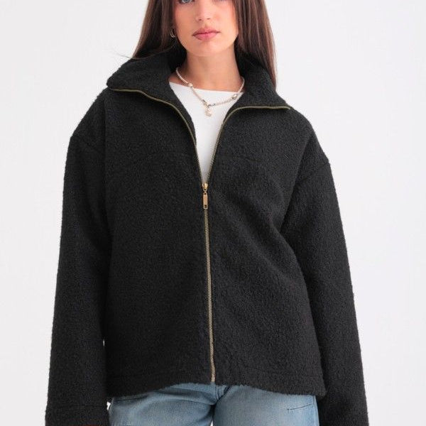 Fleece Oversized Black Jacket