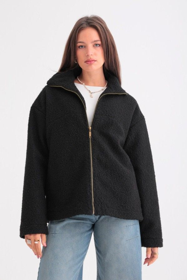 Fleece Oversized Black Jacket
