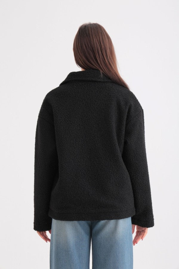 Fleece Oversized Black Jacket