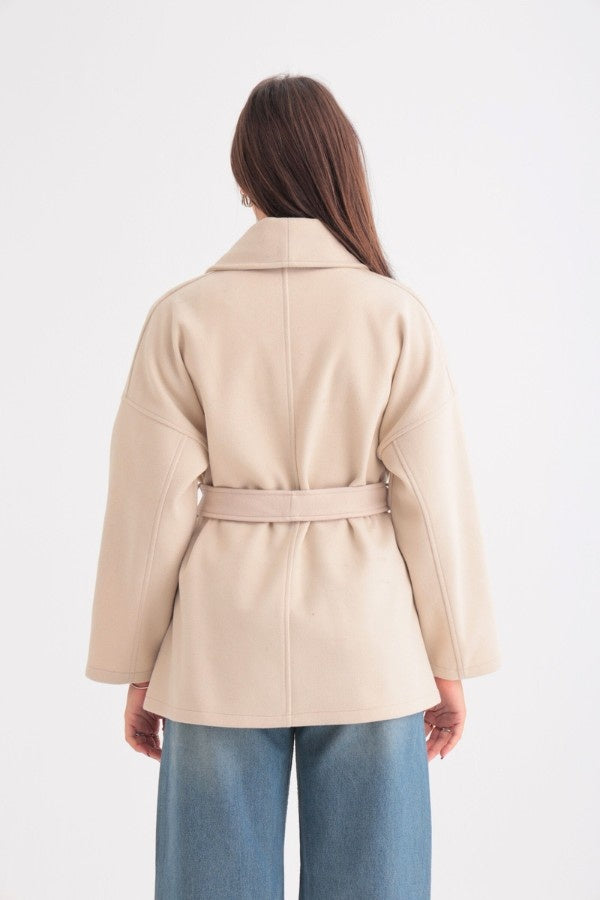 Oversized Belted Beige Jacket