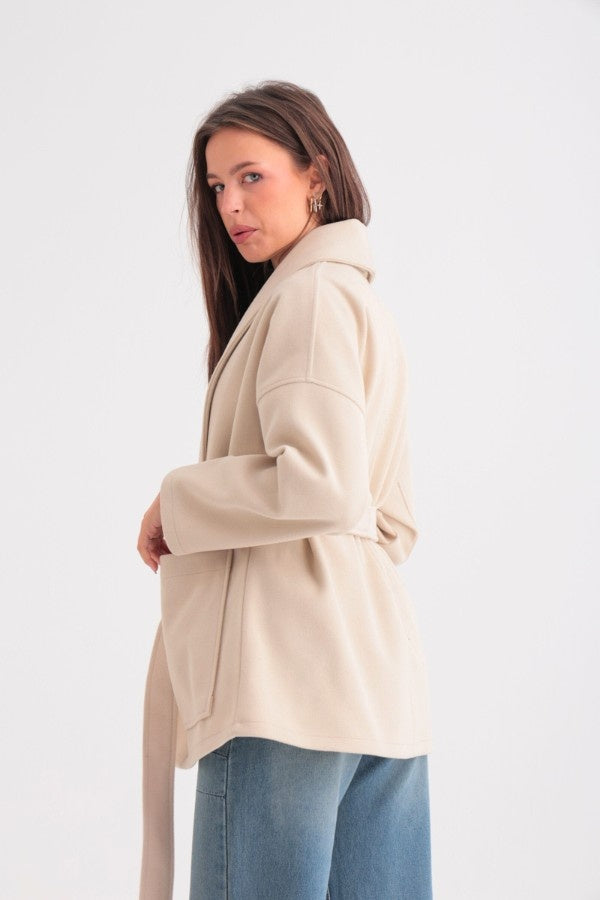 Oversized Belted Beige Jacket