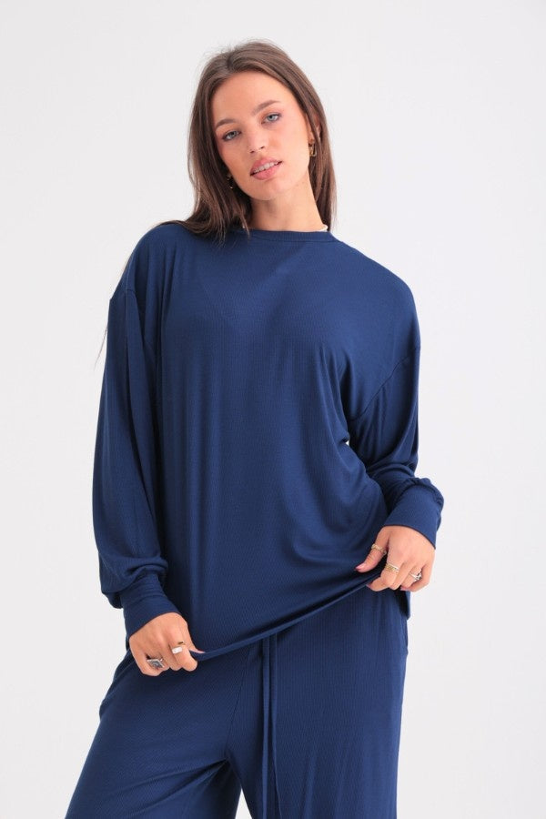 Lounge Away Pyjama Set In Navy Blue