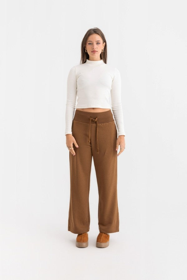 Side Split Pants In Brown