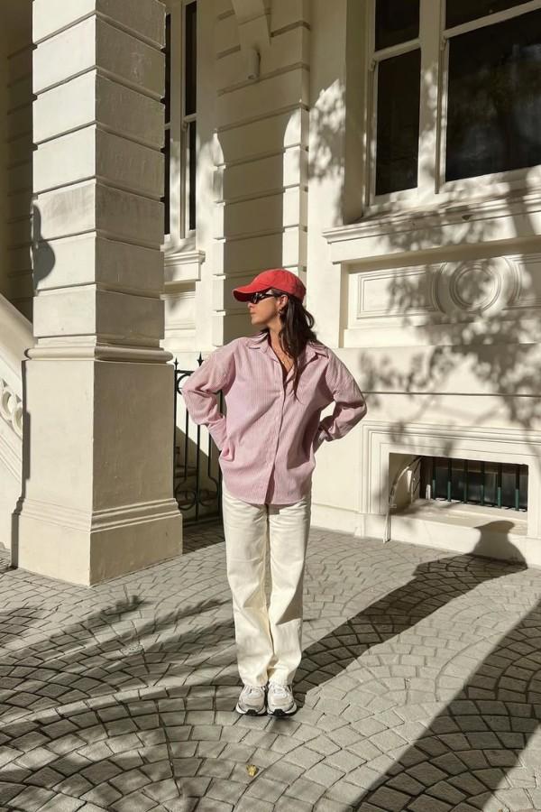 Oversized Striped Shirt In Red