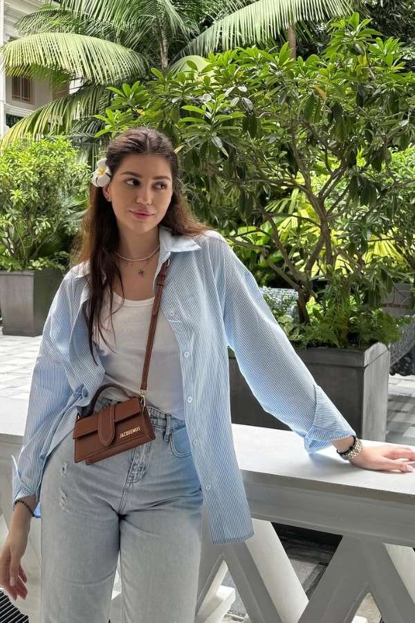 Oversized Striped Shirt In Blue