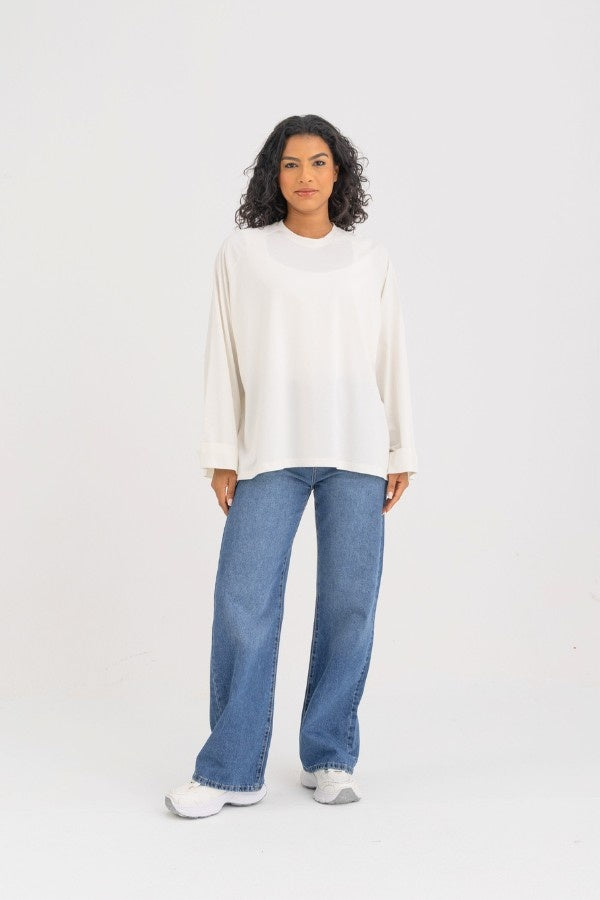 Oversized White Long Sleeved Top
