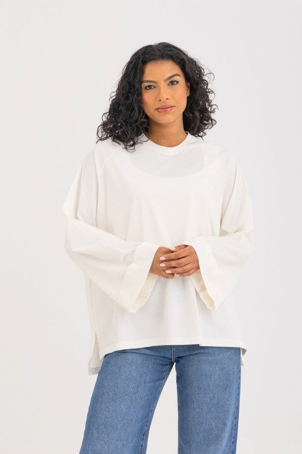 Oversized White Long Sleeved Top