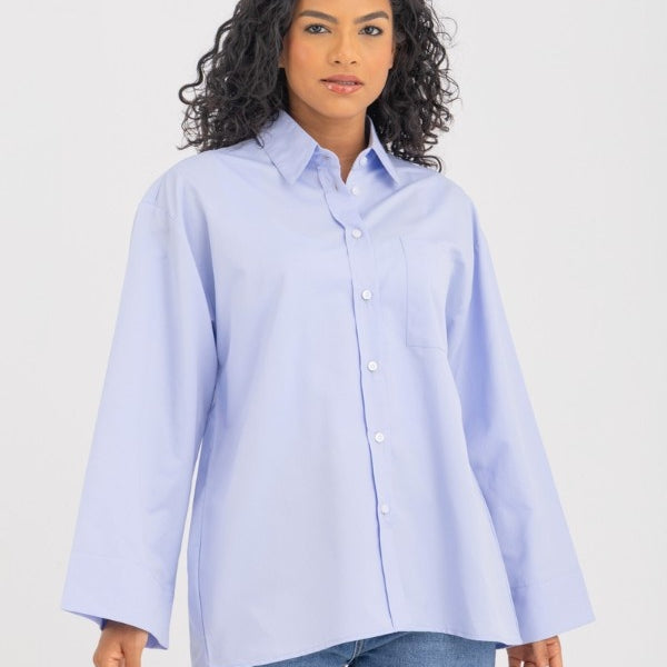 Oversized Wide Cuff Blue Shirt