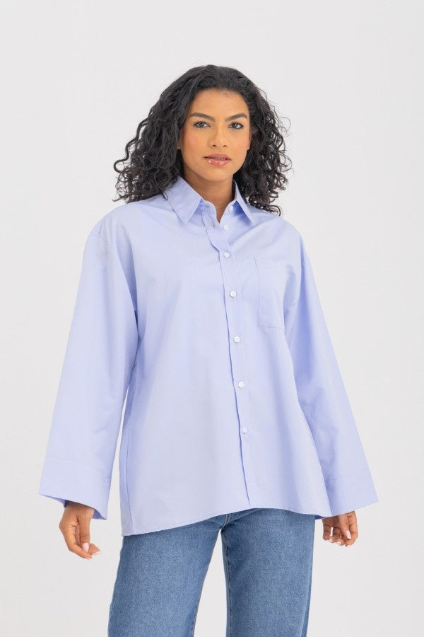 Oversized Wide Cuff Blue Shirt