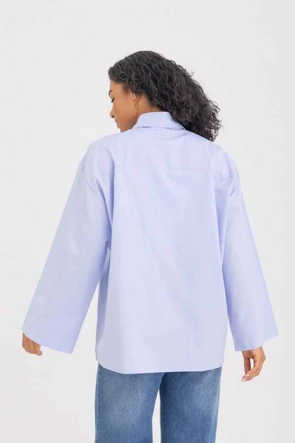 Oversized Wide Cuff Blue Shirt