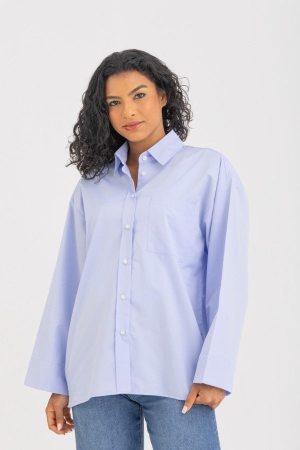 Oversized Wide Cuff Blue Shirt