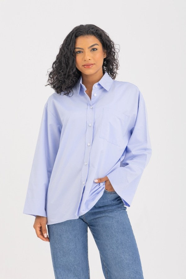 Oversized Wide Cuff Blue Shirt