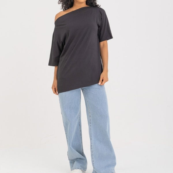 Off Shoulder Black T- Shirt