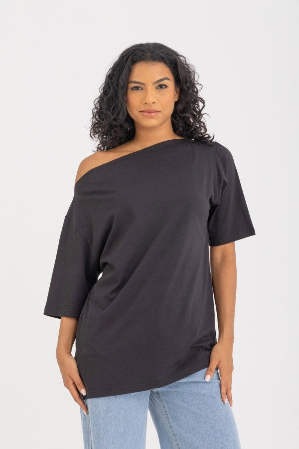 Off Shoulder Black T- Shirt