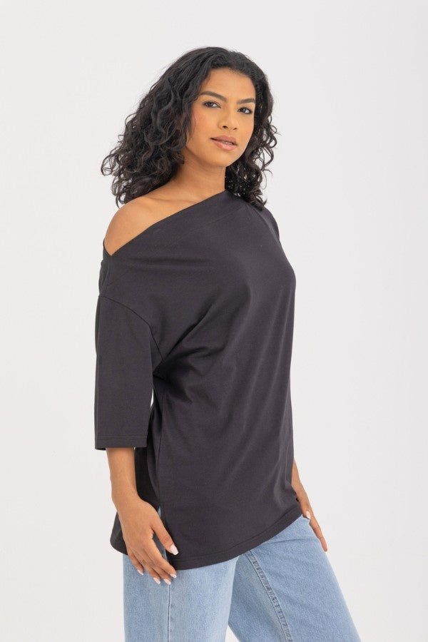 Off Shoulder Black T- Shirt