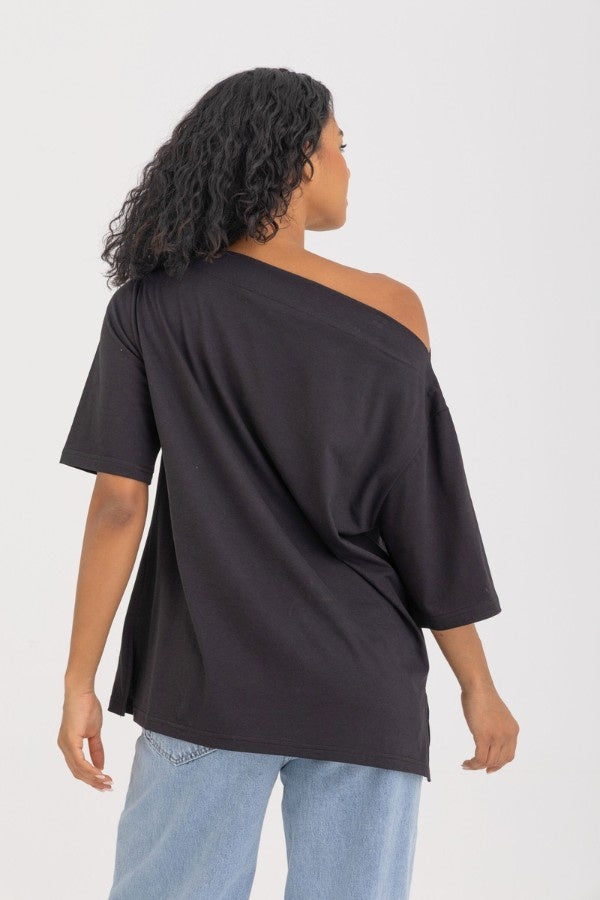 Off Shoulder Black T- Shirt