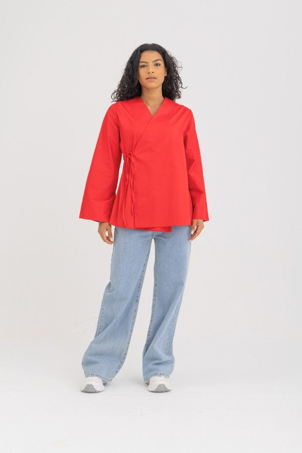 Wrapped Oversized Red Shirt