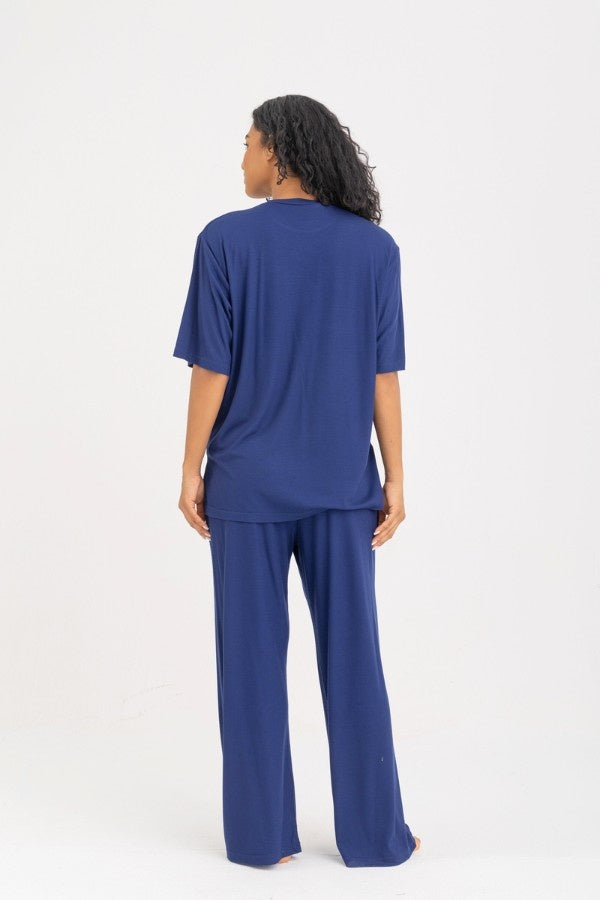 Soft Oversized Pyjama Set In Navy Blue