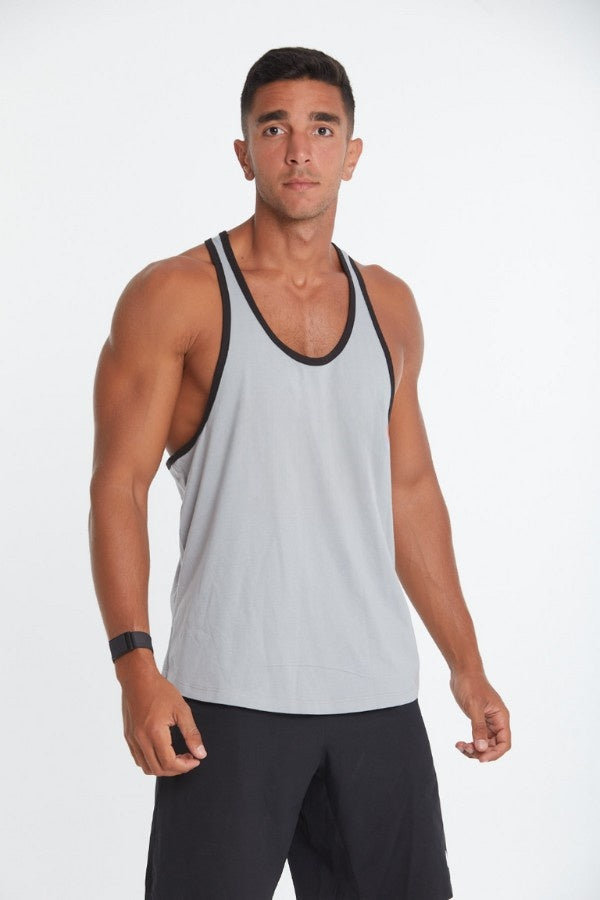 Black lining Tank Top In Grey