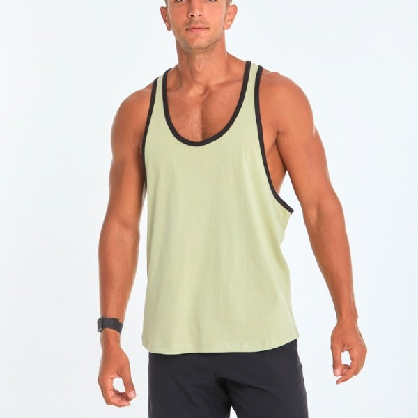 Black lining Tank Top In Lint Green