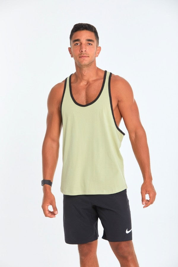 Black lining Tank Top In Lint Green