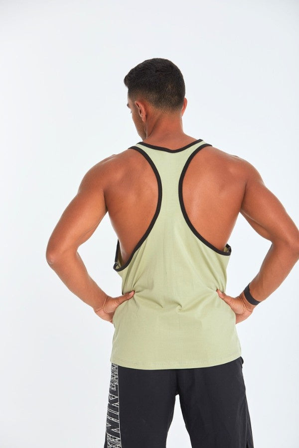 Black lining Tank Top In Lint Green